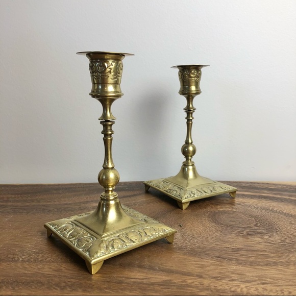 Pair Vintage Brass Candlestick holders